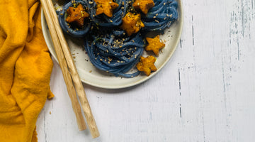 Blue Noodles and Turmeric Fried Tofu Stars