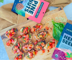 Summer Bruschetta with Pesto + Tomatoes