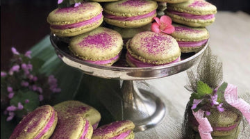 Matcha Green Tea Macarons with Dragonfruit Cream Filling