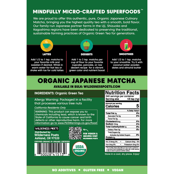 Culinary Grade Matcha Green Tea Powder - Organic