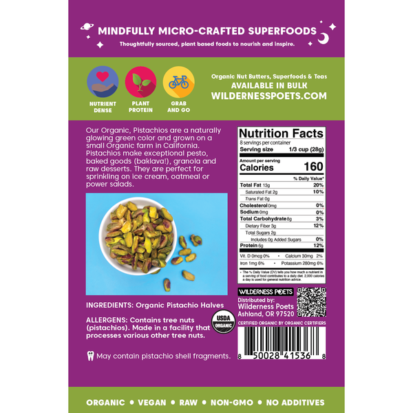 Pistachios - Bright Green Halves, Organic, California-Grown