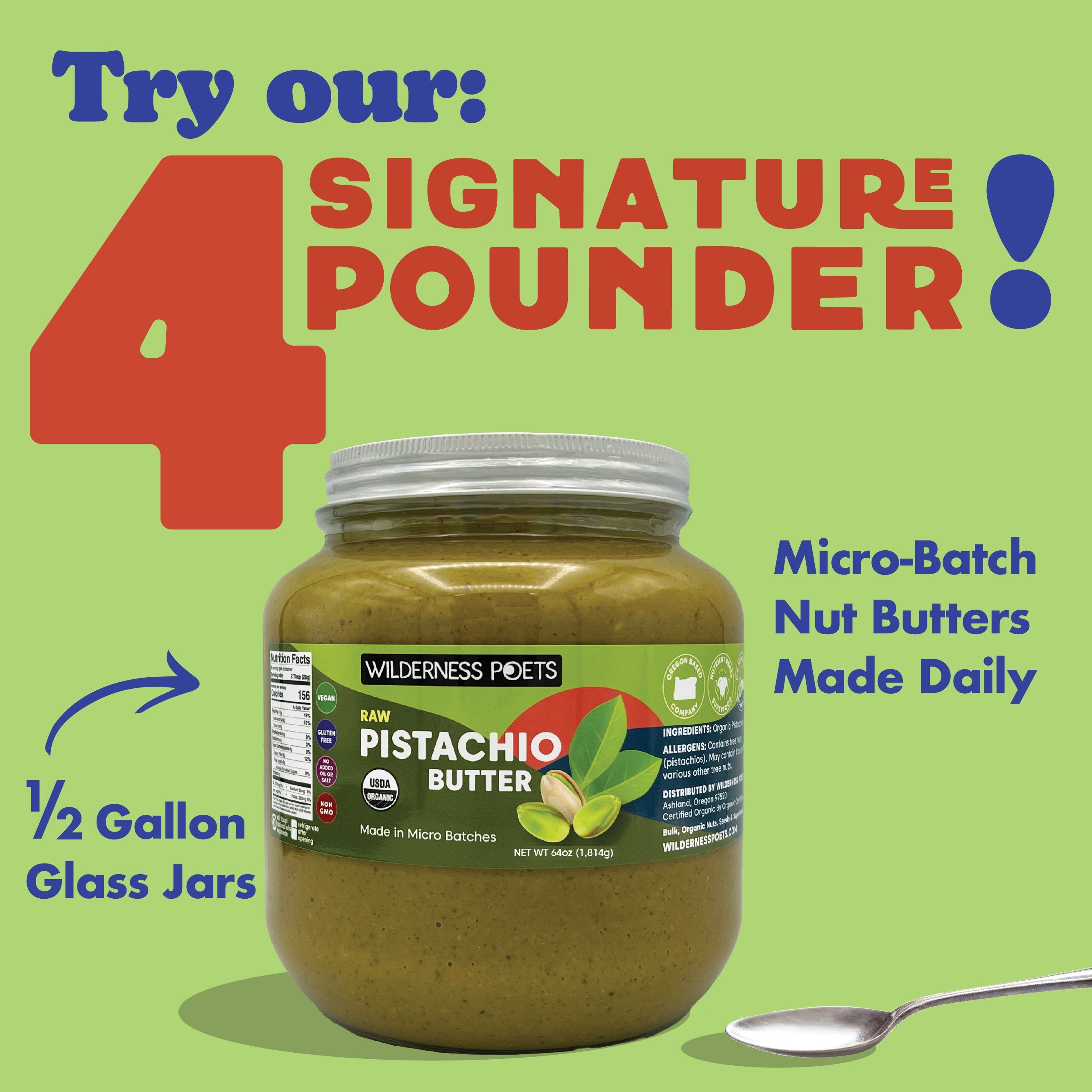 Wilderness Poets Pistachio Butter Organic & Raw Multiple Sizes