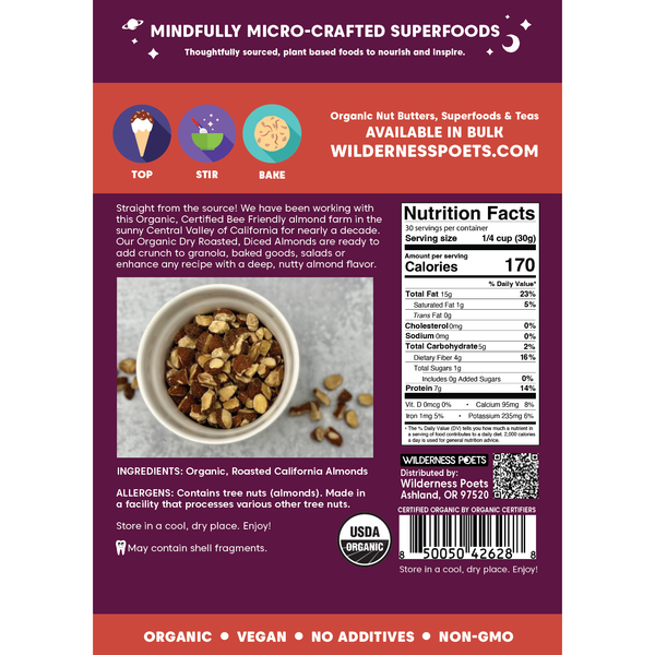 Almonds - Organic, Roasted & Diced, California-Grown