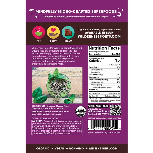 Coconut-Sweetened Cacao Nibs - Raw, Organic