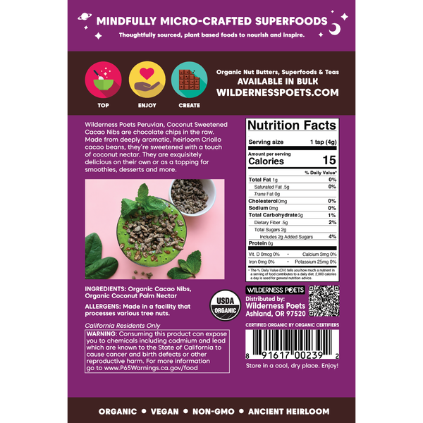 Coconut-Sweetened Cacao Nibs - Organic