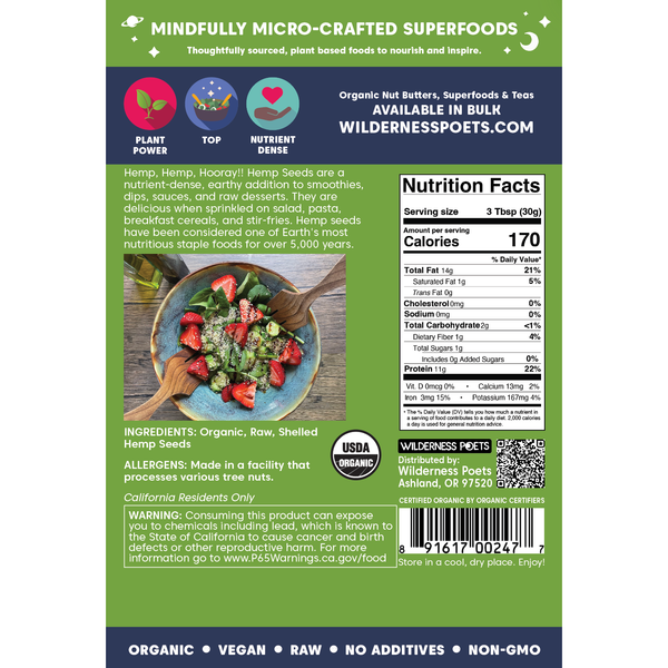 Hemp Seeds - Organic, Raw