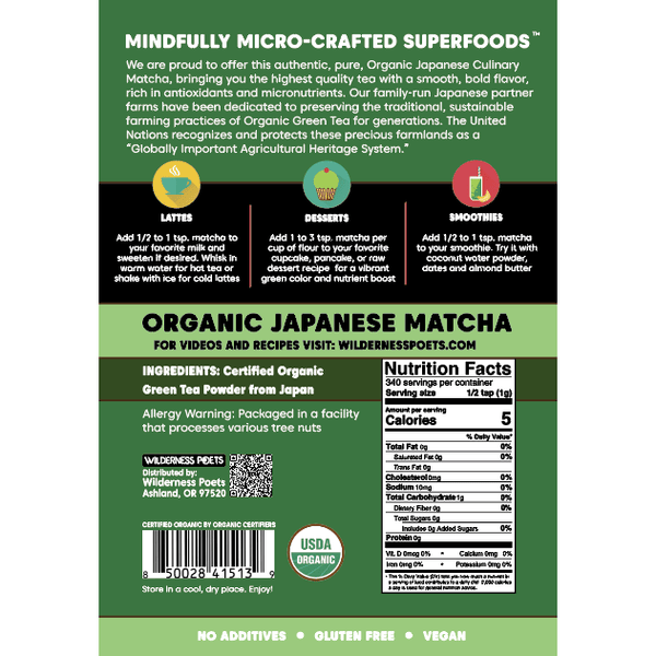 Culinary Grade Matcha Green Tea Powder - Organic