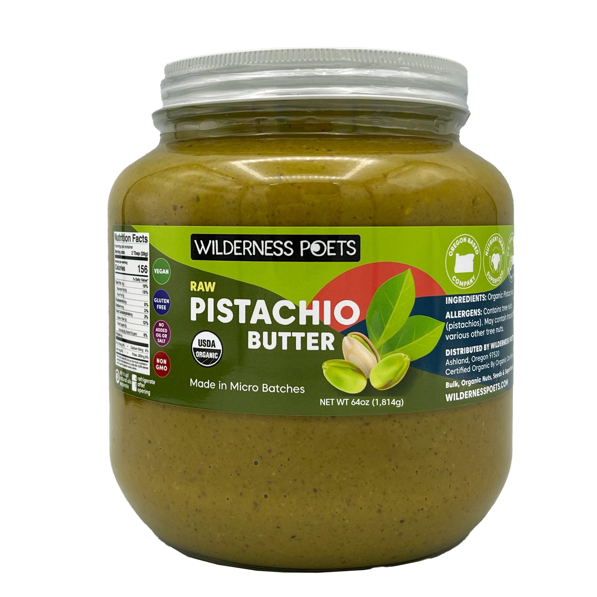 Wilderness Poets Pistachio Butter Organic & Raw Multiple Sizes
