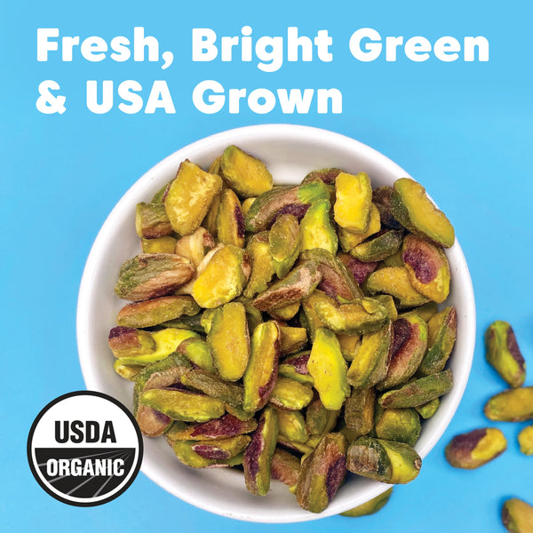Pistachios - Bright Green Halves, Organic, No Shell, California-Grown